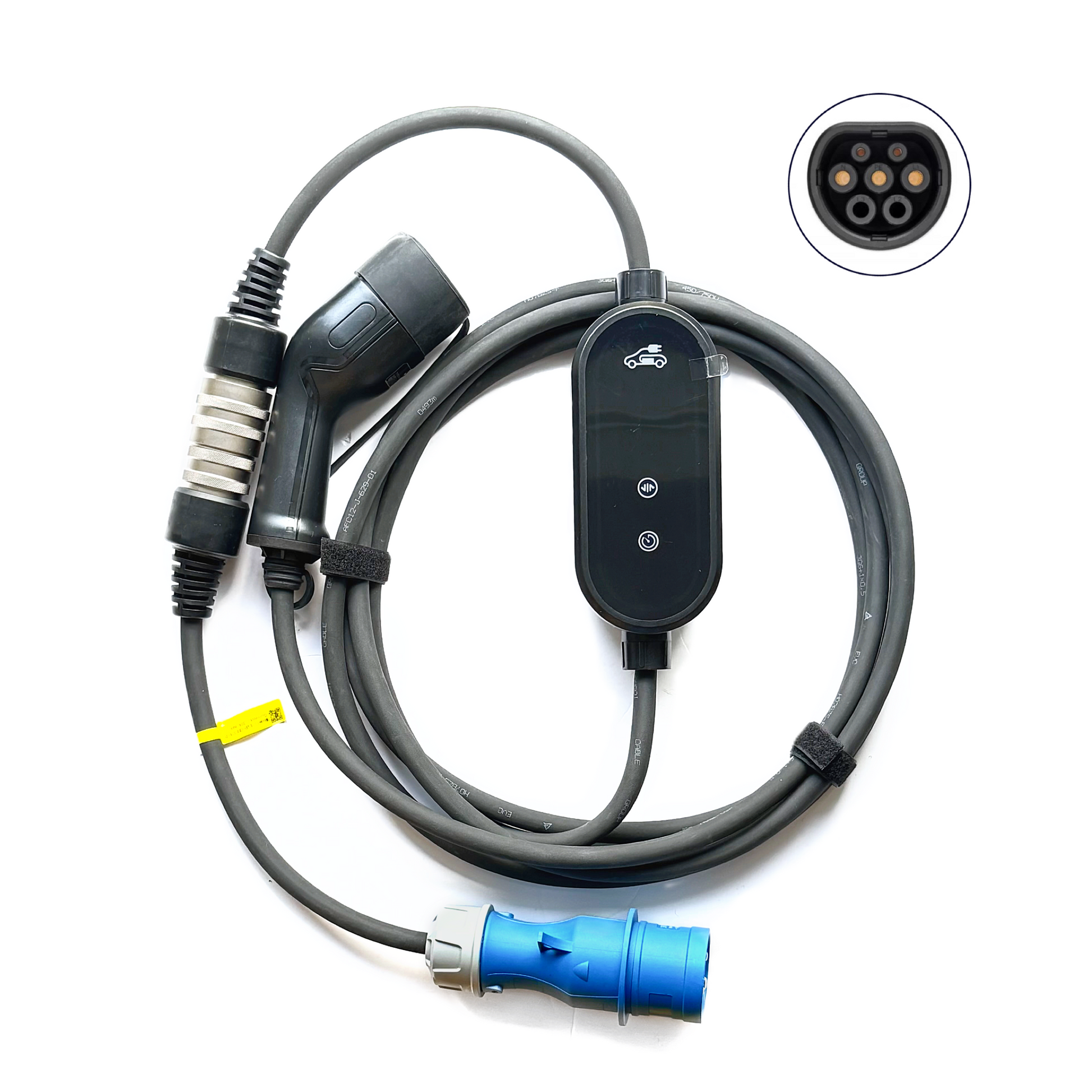 All-in-One EV Portable (Mobile) Car Charger Type 2 CEE32A 1-Phase 7.4kW Industrial Blue Commando Connector Adaptor Plug