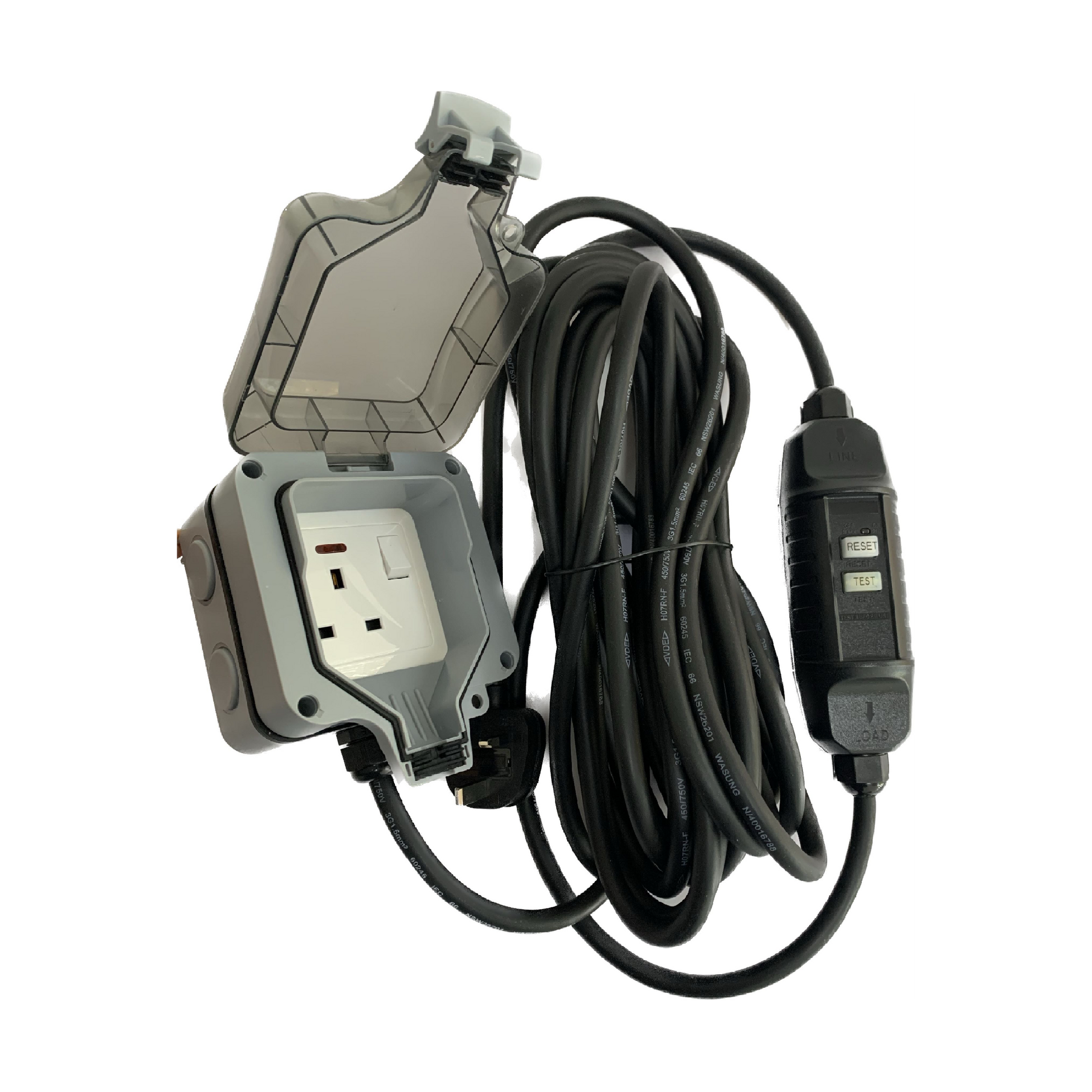 EV Portable Granny Charger 13A 3-Pin Weatherproof Outdoor Extension Lead In Line RCD for Electric Car Charging