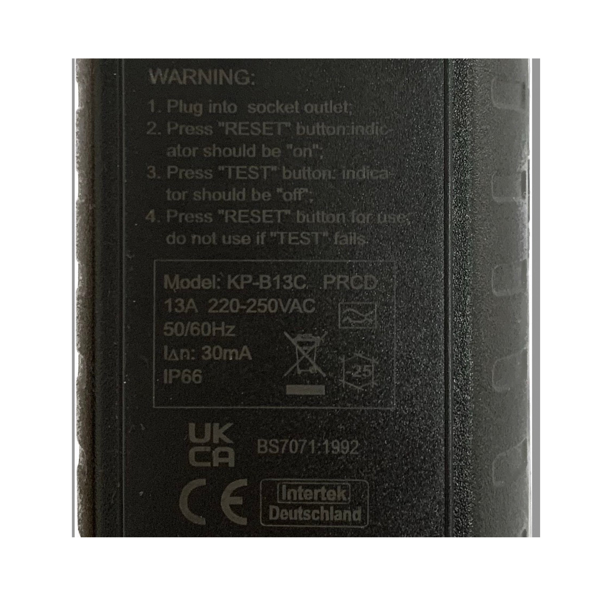 EV Portable Granny Charger 13A Weatherproof Extension Lead In Line RCD