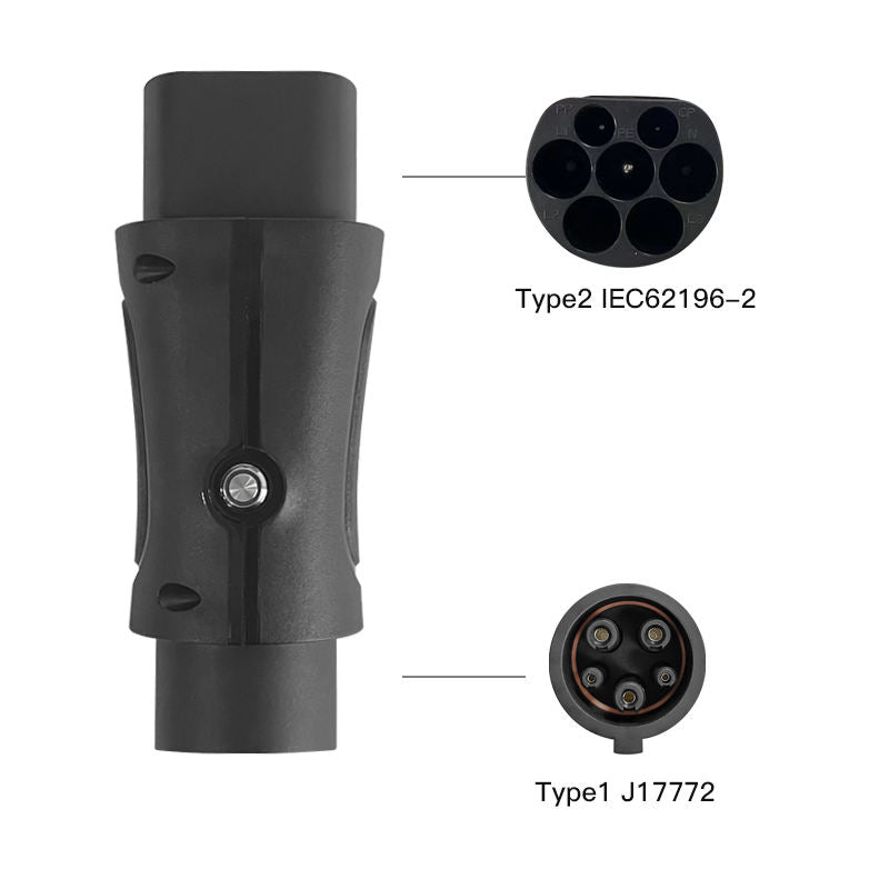 Convert a Type 2 EV connector cable to a Type 1, giving you flexibility to charge any car with Type 1 inlet socket using your existing 16A or 32A Type 2 EV charging cable (up to 7kW)