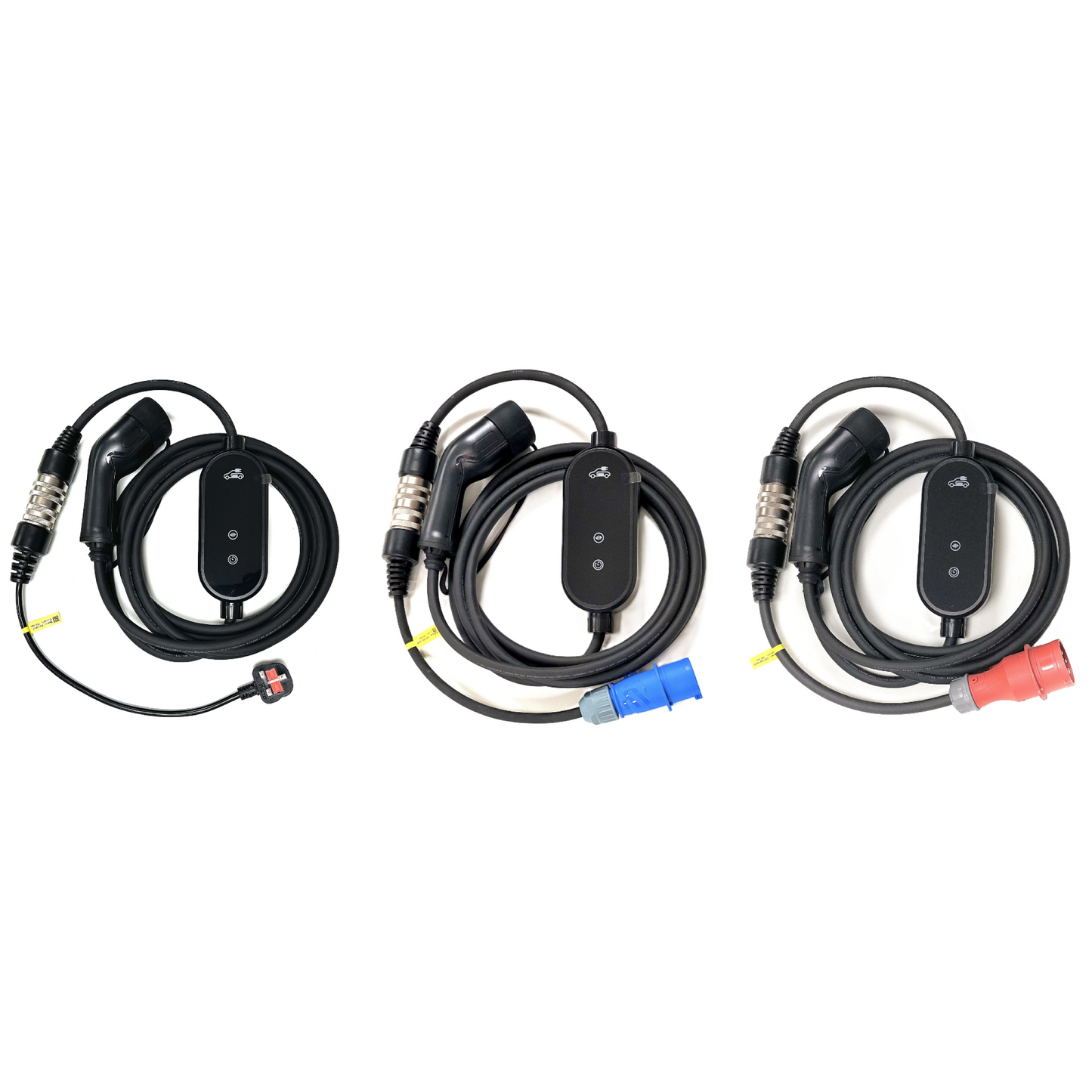 All-In-One EV Portable Charger Type 2 Set to UK 3-Pin, Blue/Red CEE Commando, Schuko Plugs (three-phase, up to 11kW)