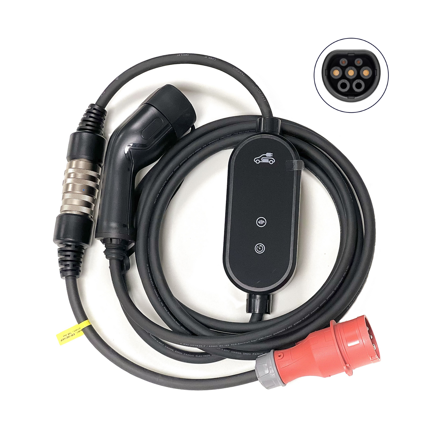 All-in-One EV Mobile Charger Type 2 CEE16 3-Phase Red Commando Connector Adaptor
