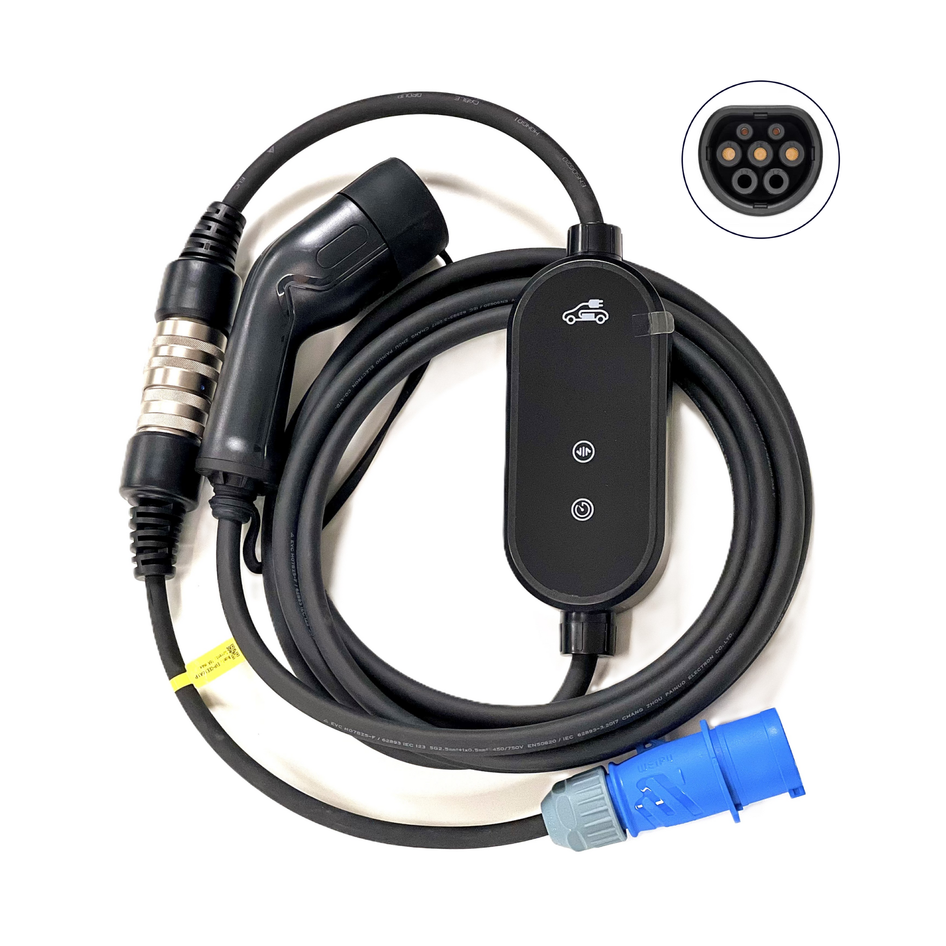 All-in-One EV Mobile Charger Type 2 CEE16 Blue Commando Connector Adaptor