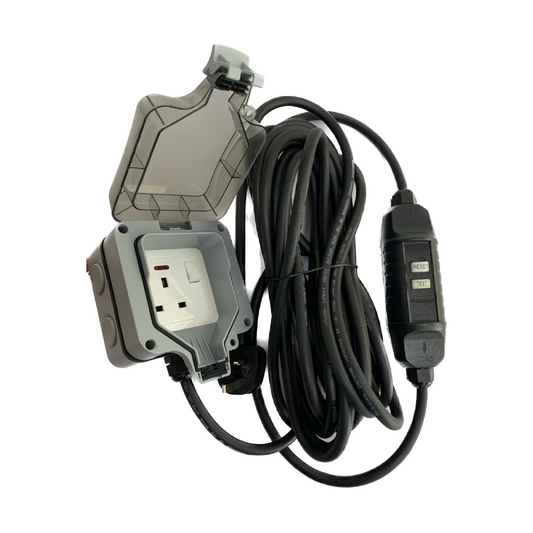 EV Portable Granny Charger 13A 3-Pin Weatherproof Outdoor Extension Lead In Line RCD for Electric Car Charging
