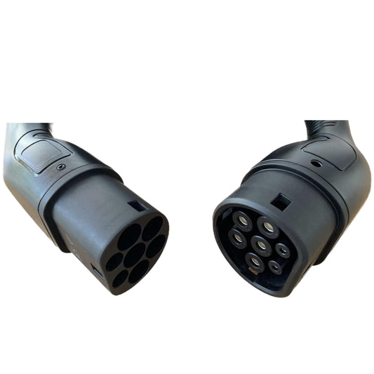 Connector ends of a Black Type 2 EV Charging Cable, Type 2 to Type 2 Connector 7.2kW | Single Phase | 32A