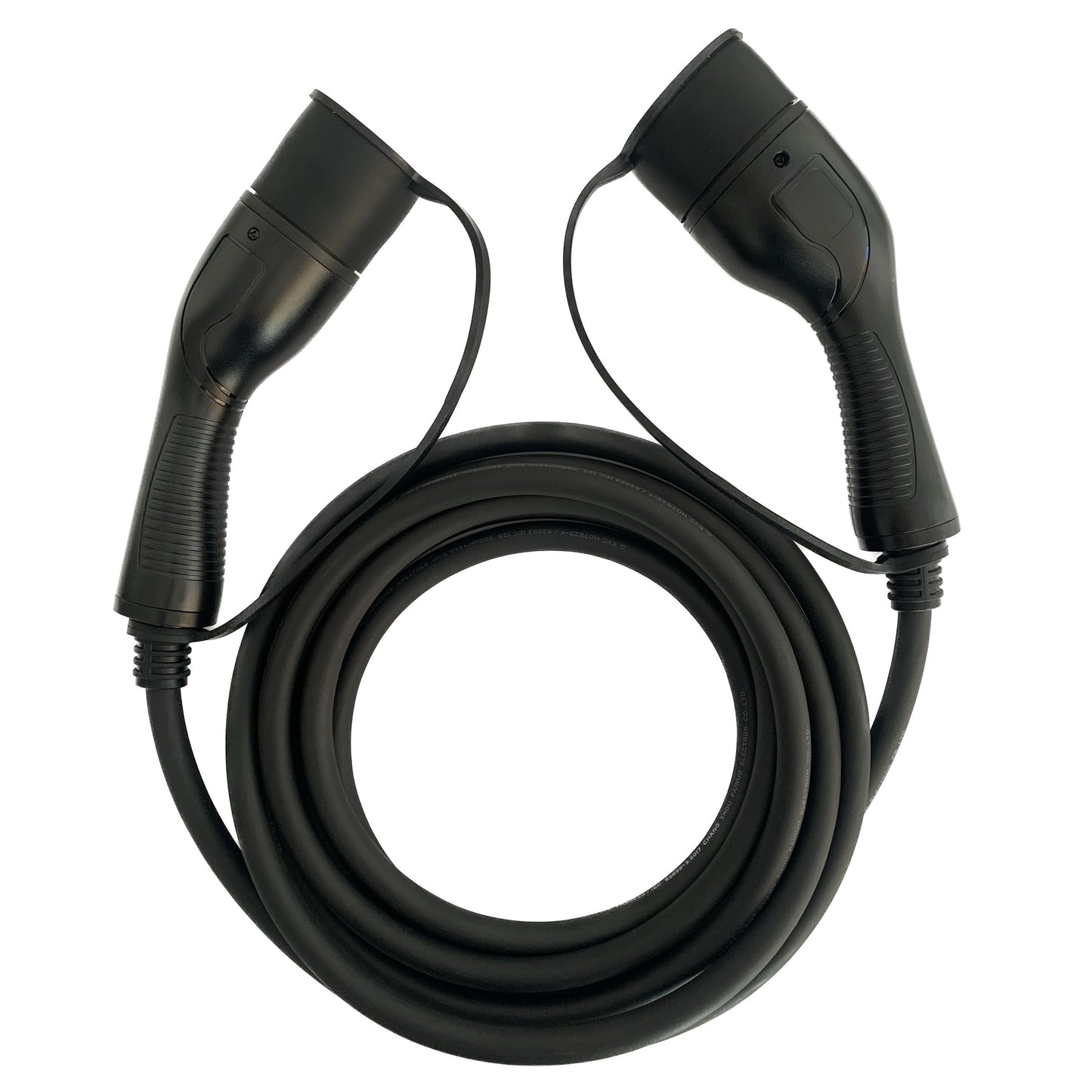 Bird’s eye view of Black Type 2 EV Charging Cable, Type 2 to Type 2 Connector 7.2kW | Single Phase | 32A