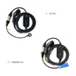 Stella Charge All-In-One 7.4kW EV portable charger set showing interchangeable adapter plug options: UK 3-pin 'granny cable' and blue Commando CEE