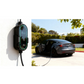 Stella Charge All-In-One Type 2 EV charger docked in its wall mount bracket beside a charging Tesla