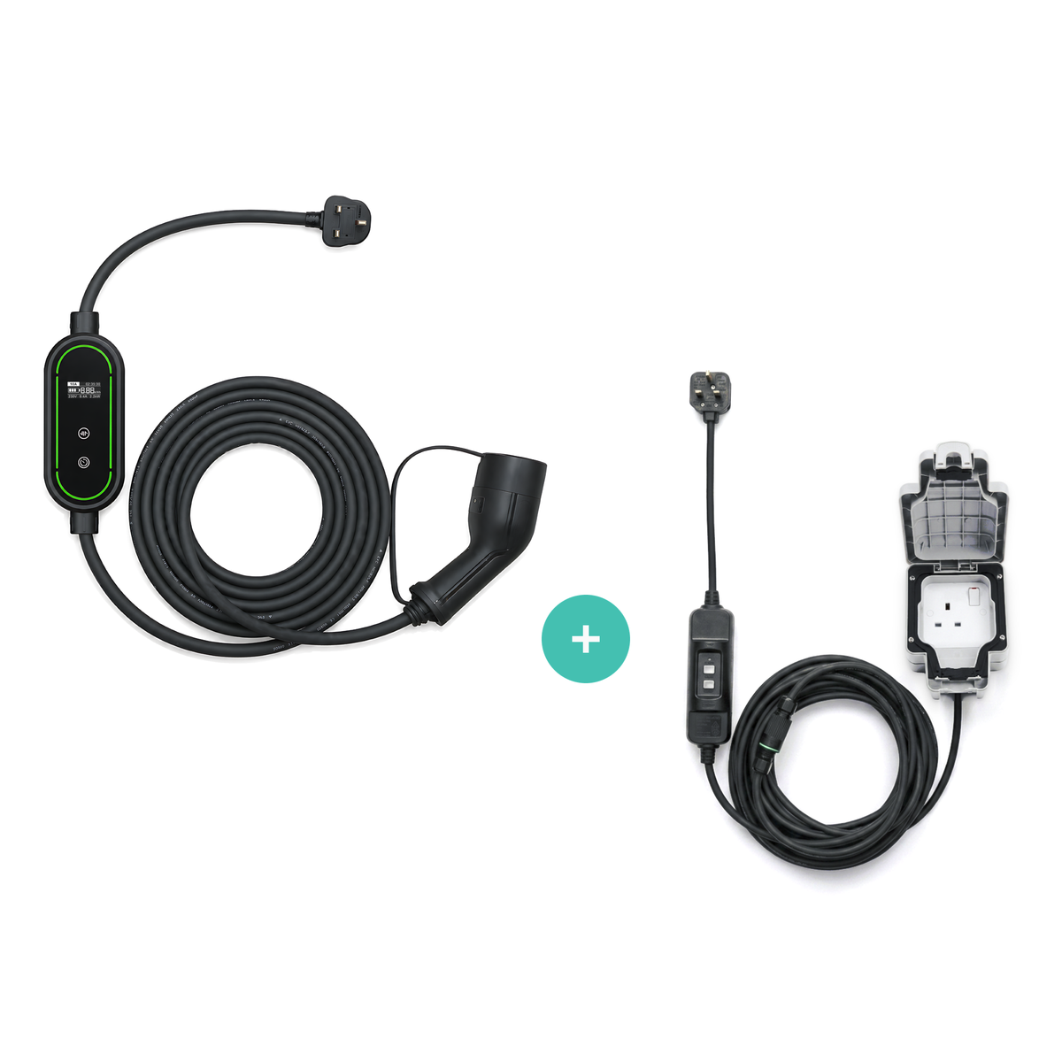 EV Letterbox Charging Kit: OLED type 2 portable charger and letterbox 3-Pin (UK) extension lead