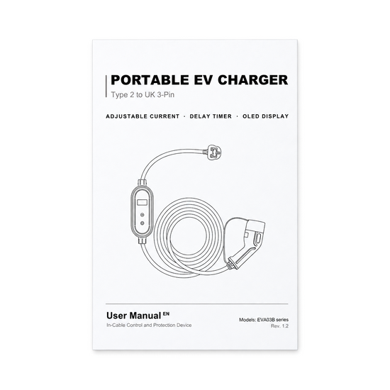 Stella Charge user manual (front cover) for Type 2 Portable EV 'Granny' Charger