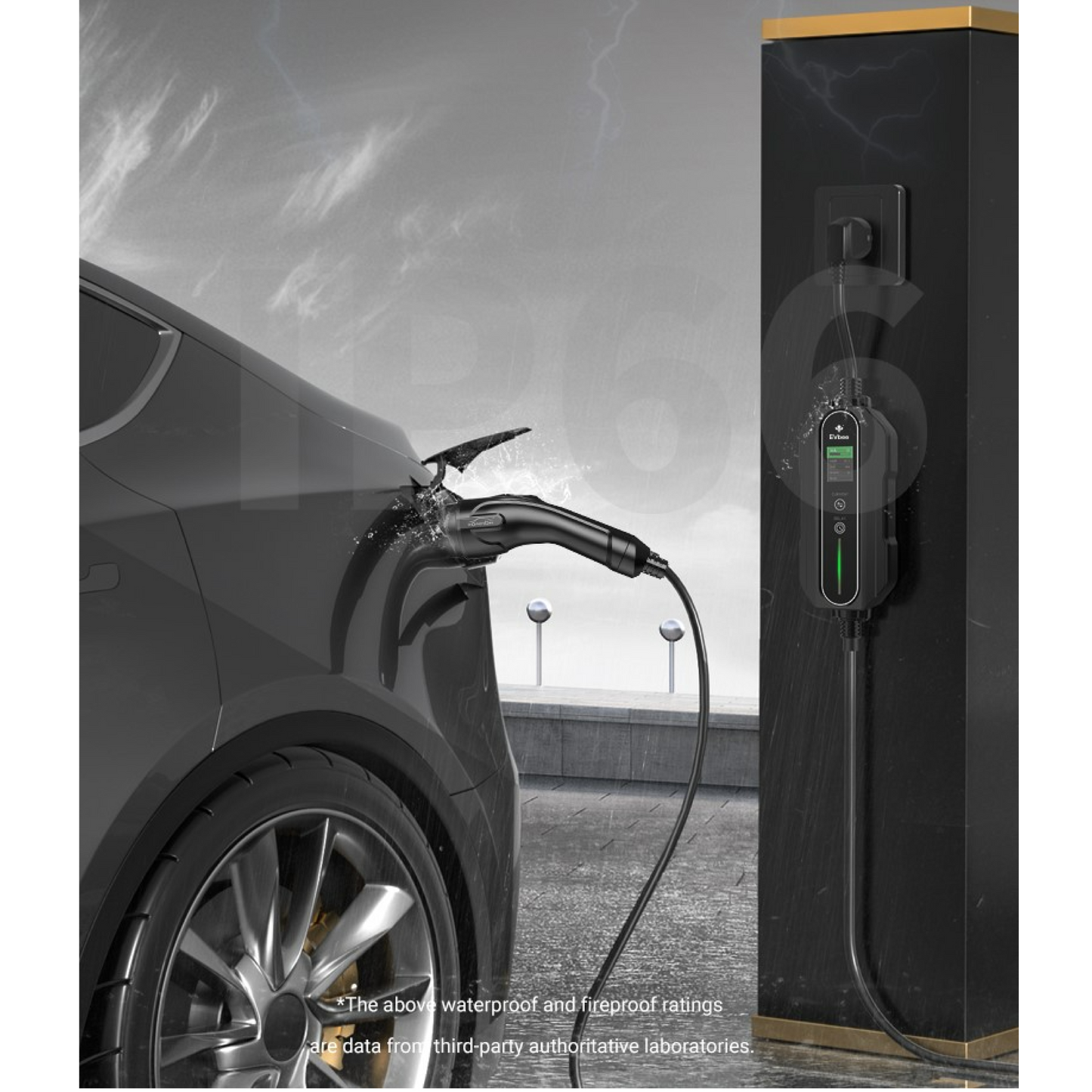 IP66 protections details for EV Portable Charger Type 2 with LCD Screen  UK 3 Pin Plug  Current Adjustable