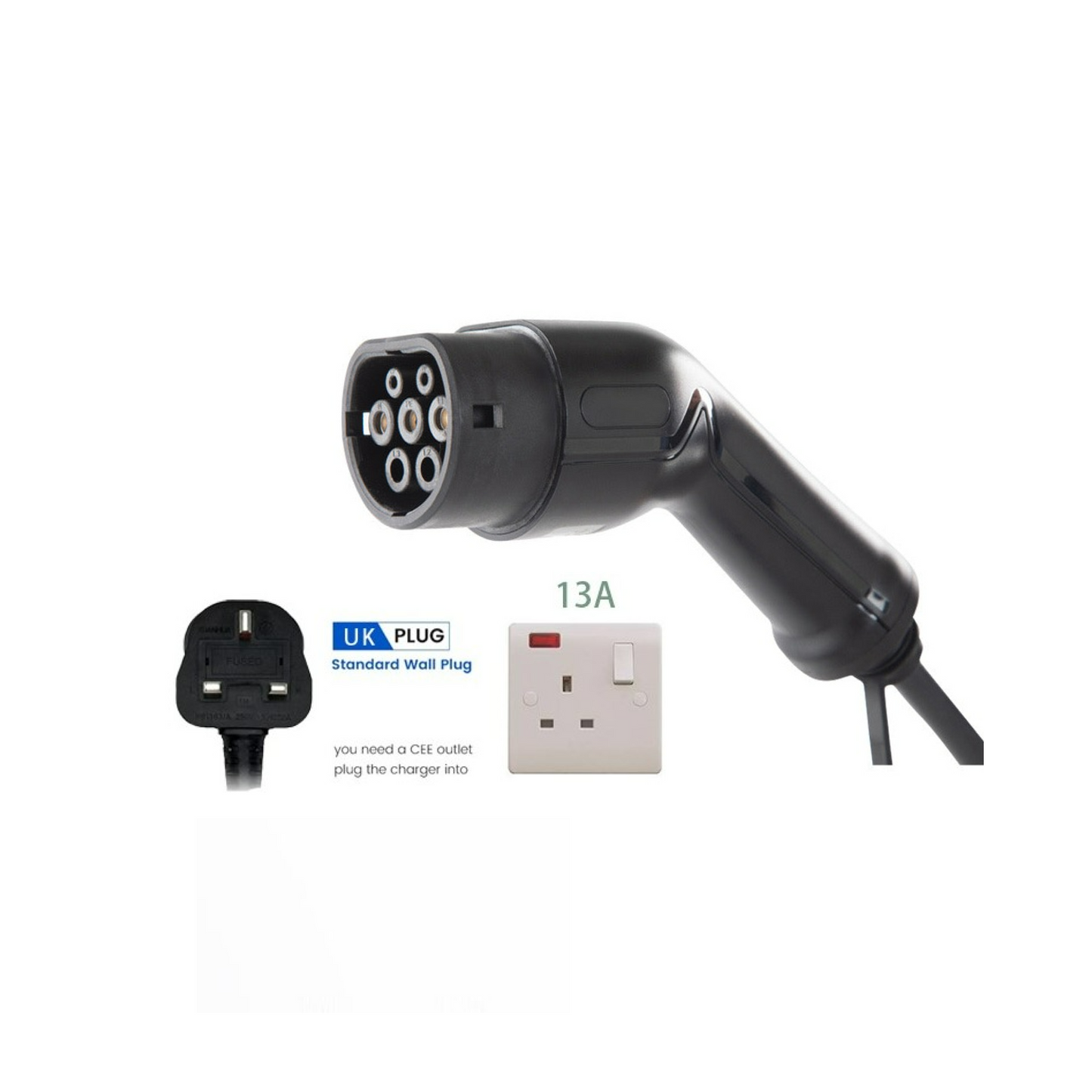 EV Portable 'Granny' Charger Type 2  UK 3 Pin Plug no LCD display
