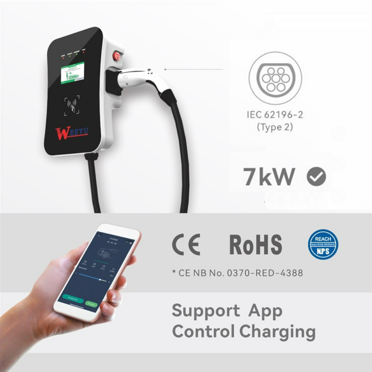 M3W Series 7kW Wallbox Charging Station