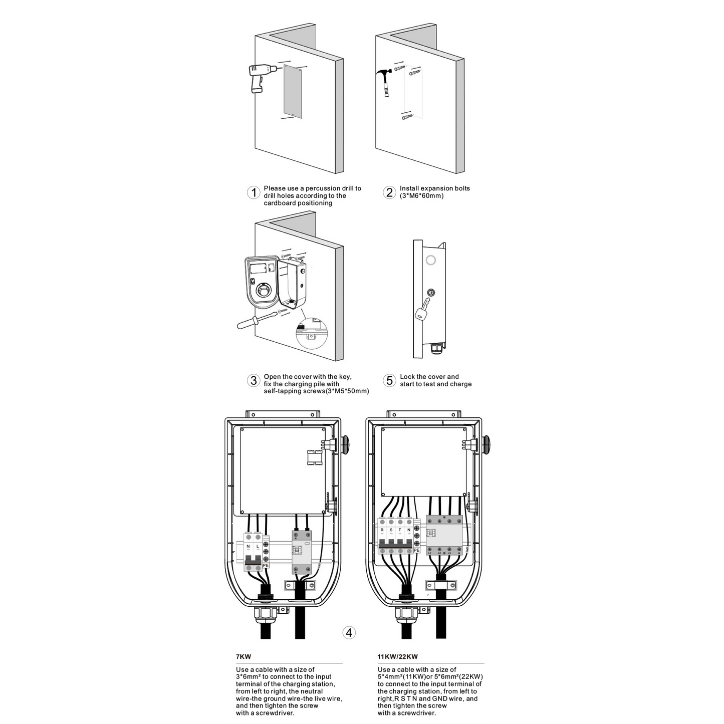 Model Y1 7kW Smart Wallbox Charging Station Type 2 tethered or untethered installation guide